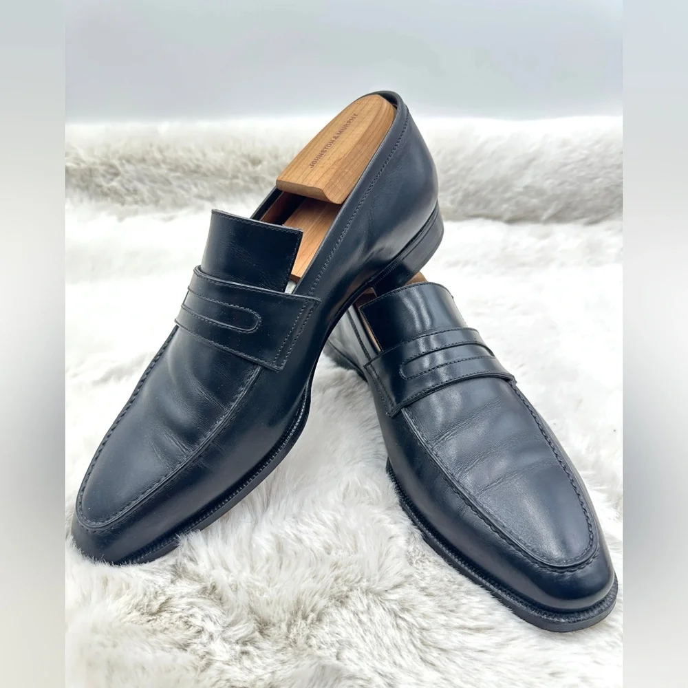 Gravati Black Leather Penny Loafers‎ Italy Mens 9.5 D like NEW dress shoes